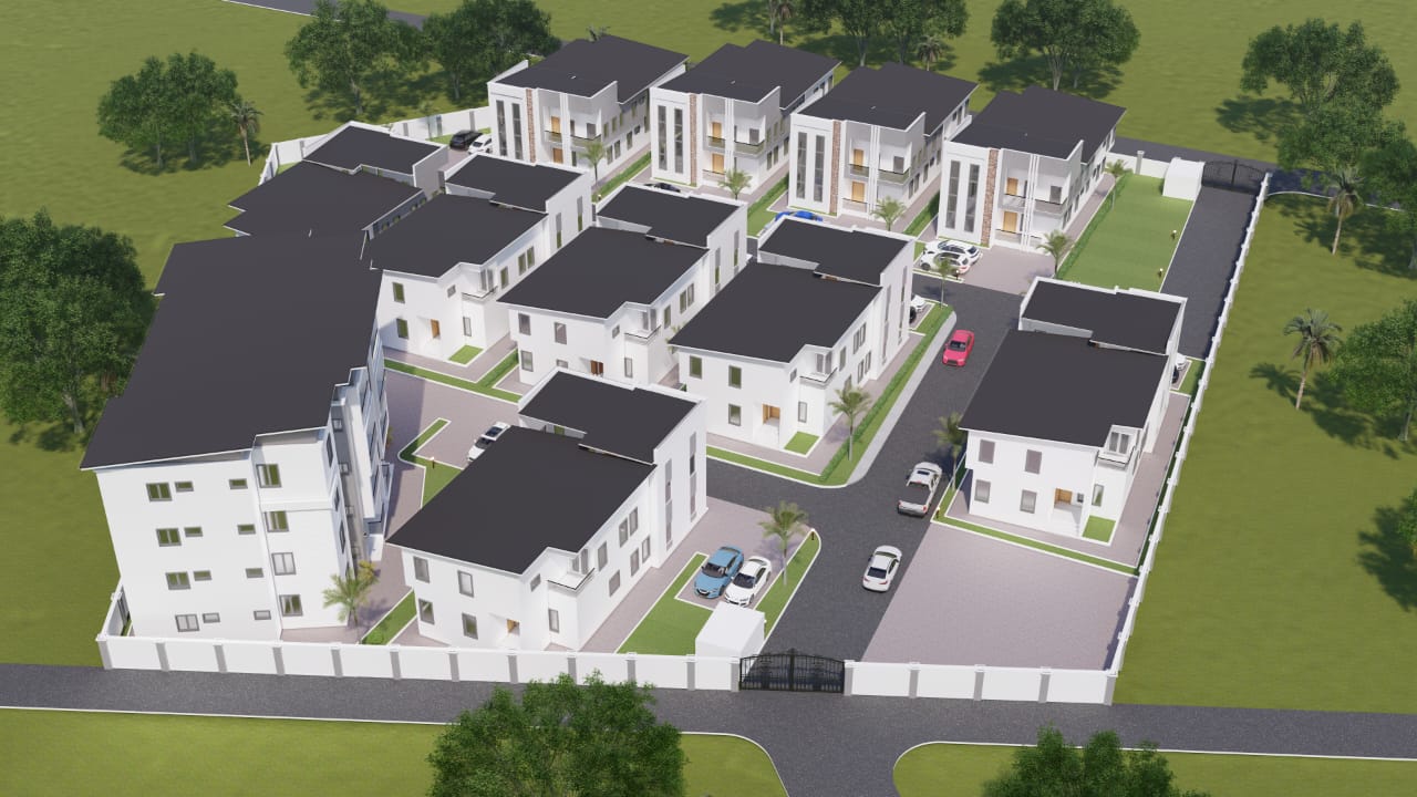 3D aerial rendering of estate masterplan layout