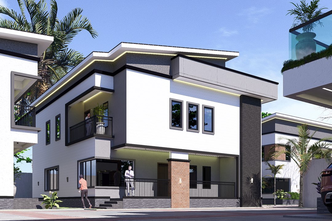 Exterior rendering of a corner-unit 5 Bedroom Duplex in Port Harcourt